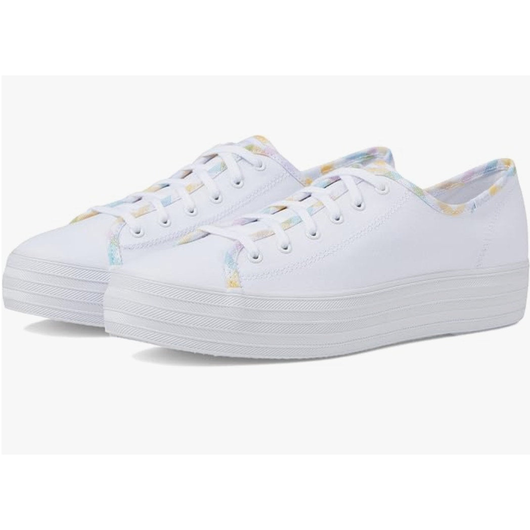 Keds Womens Triple Kick Canvas Sneaker Size 7 White Multicolor Metallic NIB