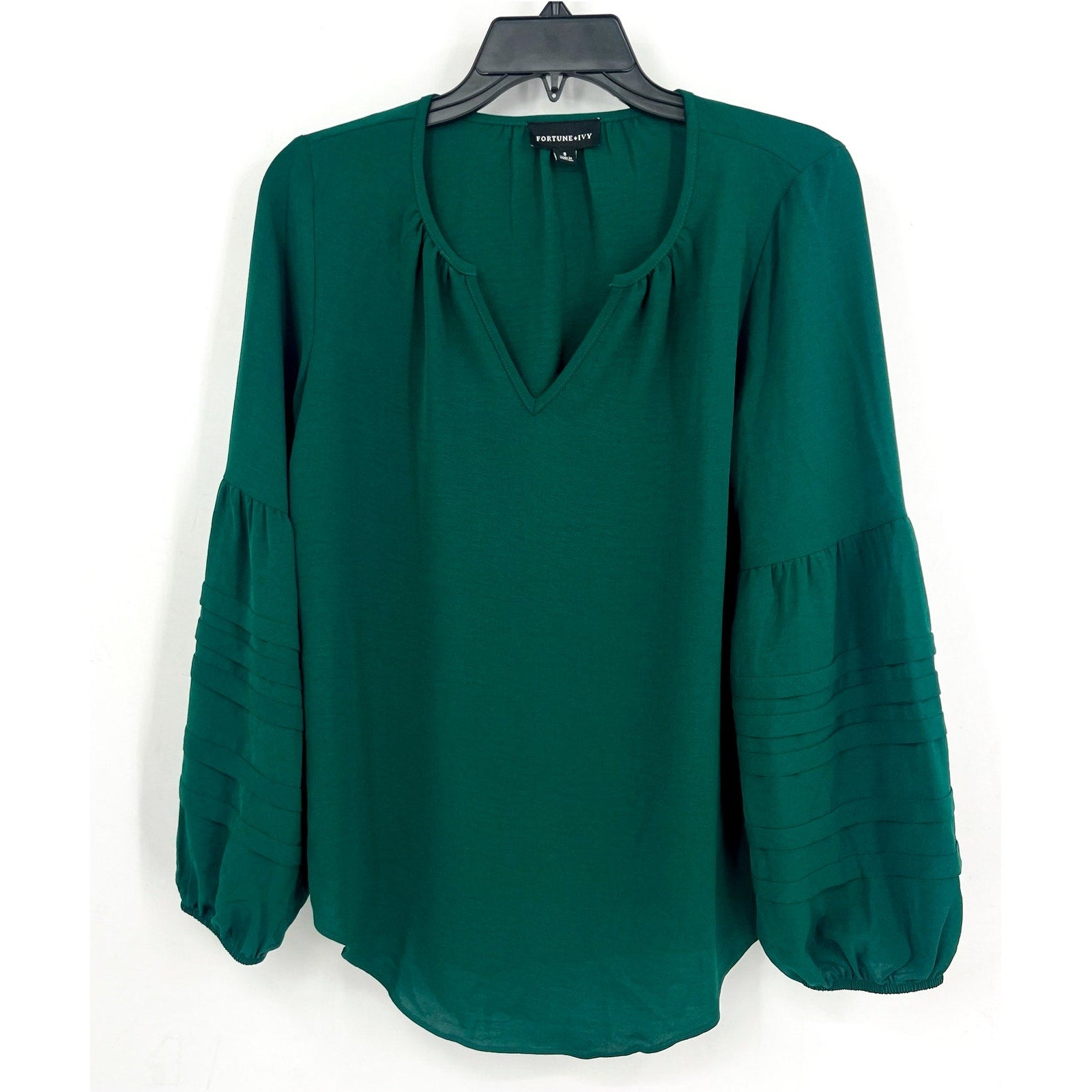 FORTUNE + IVY Womens Boho Top Small Hunter Green Tiered Sleeve NWOT