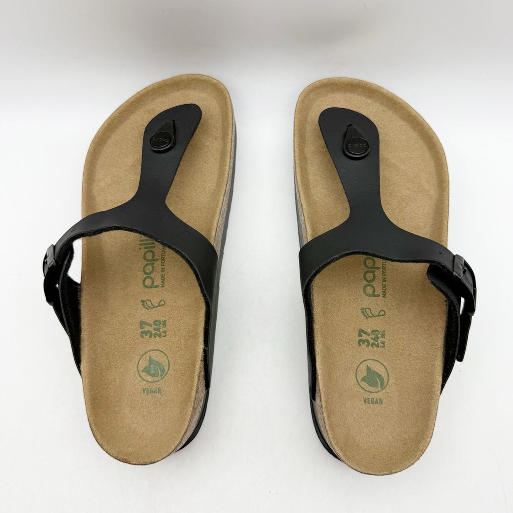 Birkenstock Papillio Womens Gizeh Platform Sandals EU 37 US 6 Black Leather NWOB