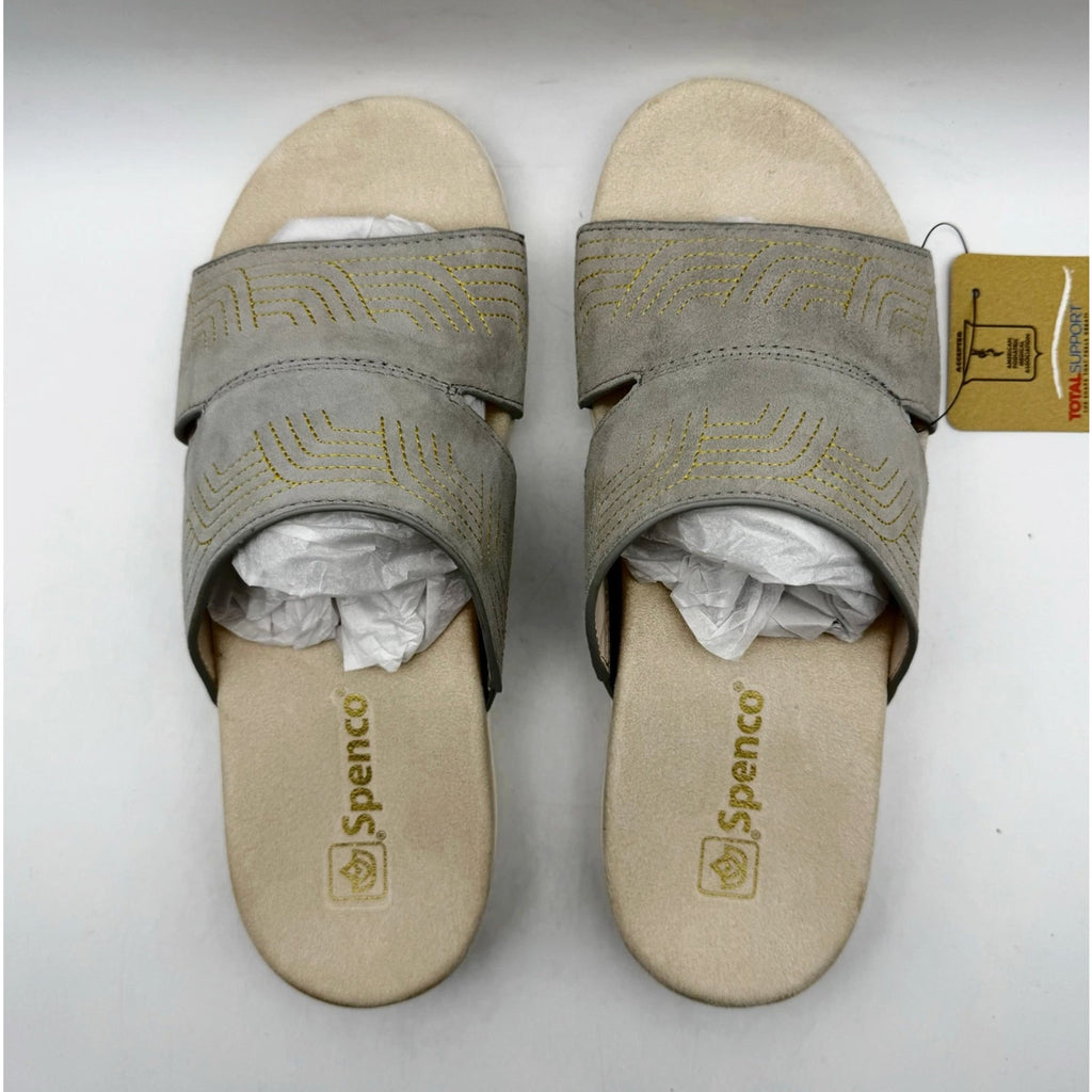 Spenco Womens Twilight Ellie Slide Sandals US 11 WIDE EU 41.5 Grey Leather NIB