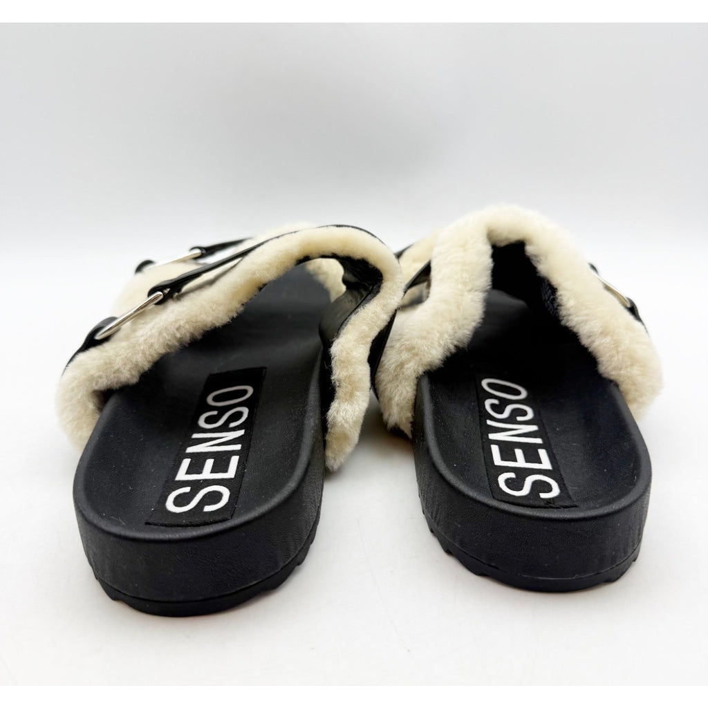 Senso Womens Dalley Slide Sandals EU 41 US 11 M Black Leather Shearling NWOB