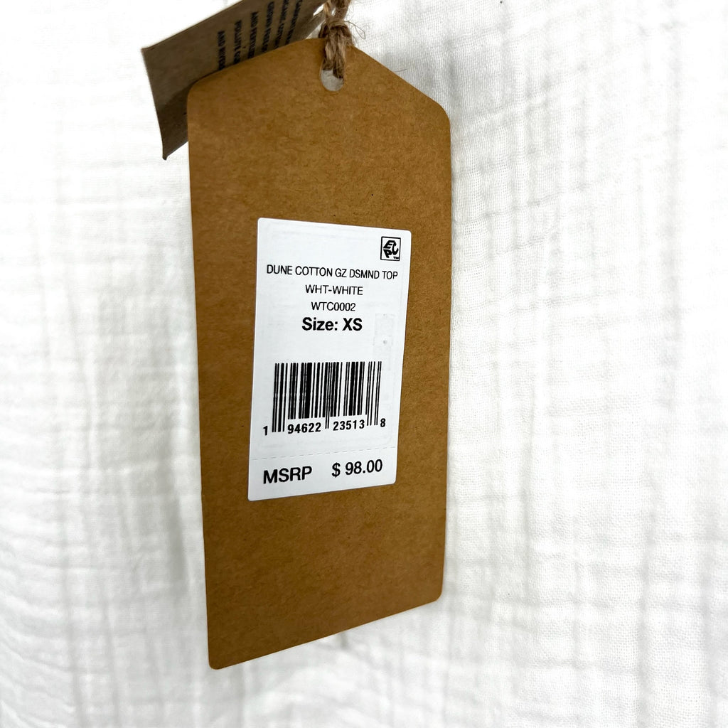 FAHERTY Women's Dune Desmond Top XS White Cotton Gauze Half Placket NWT