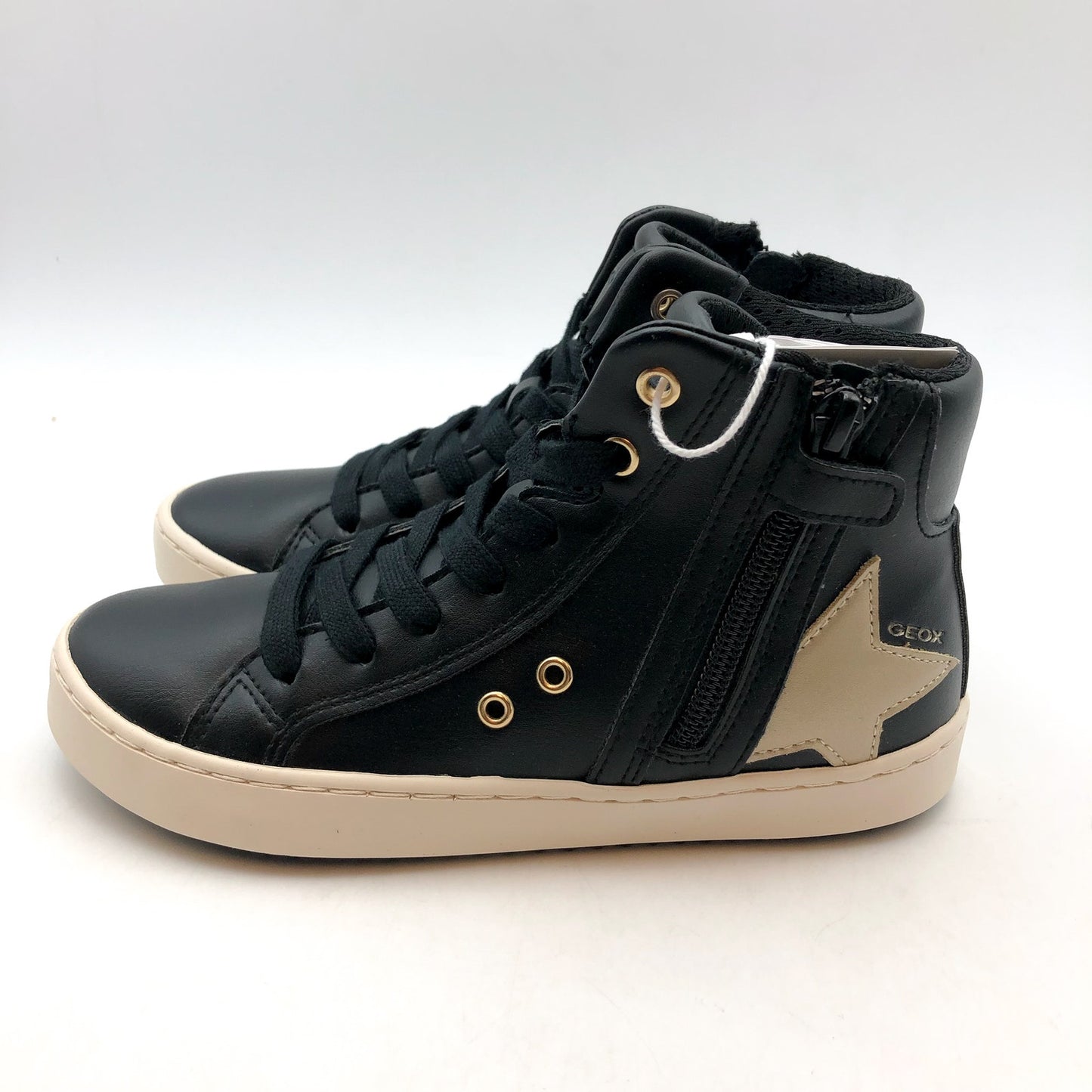 GEOX Girls J Kalispera High Top Sneakers US 3.5 EU 35 Black Star Lace Up NIB