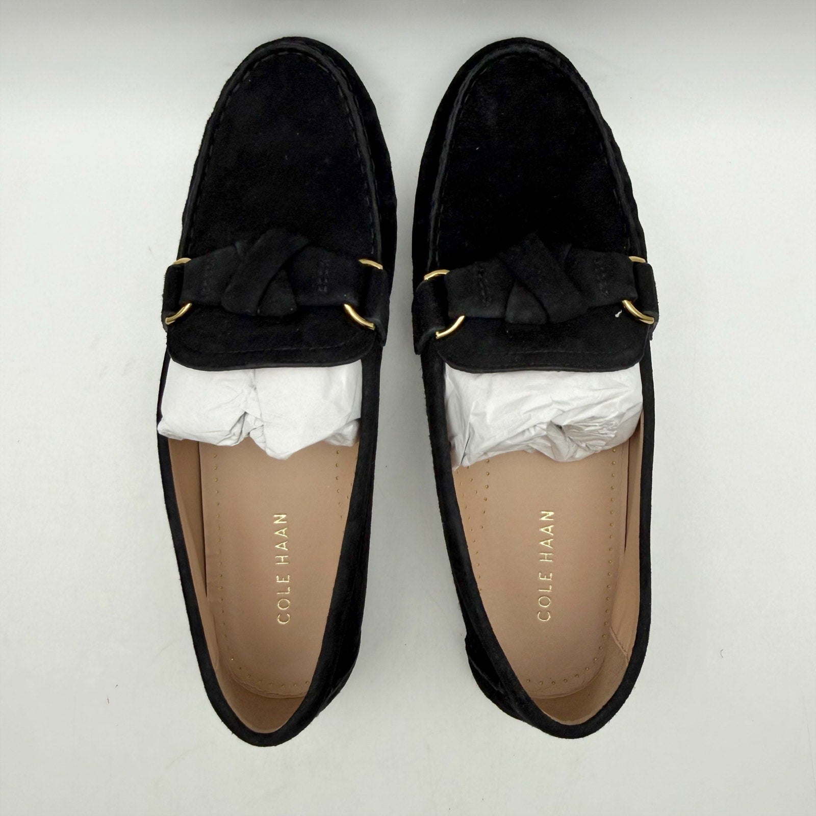 Cole Haan Womens Emmie Knot Driver Loafers US 8 B EU 38.5 Black Suede NIB