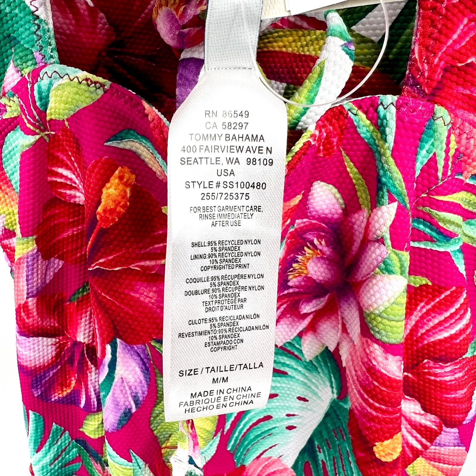 TOMMY BAHAMA Fiesta Reversible Tankini Top Medium White Pink Island Cays NWT