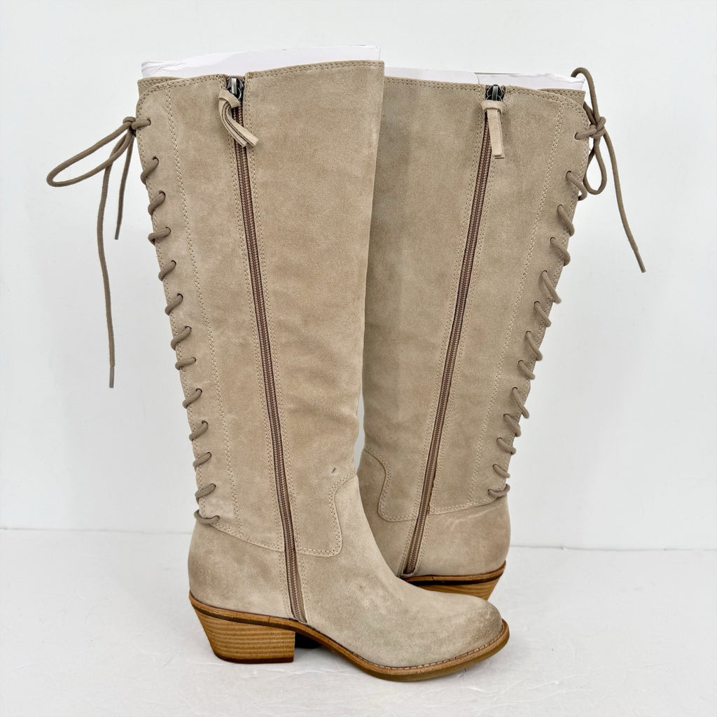 Sofft Womens Sharnell Heel Knee High Boots US 6.5 Beige Suede Waterproof NWOB