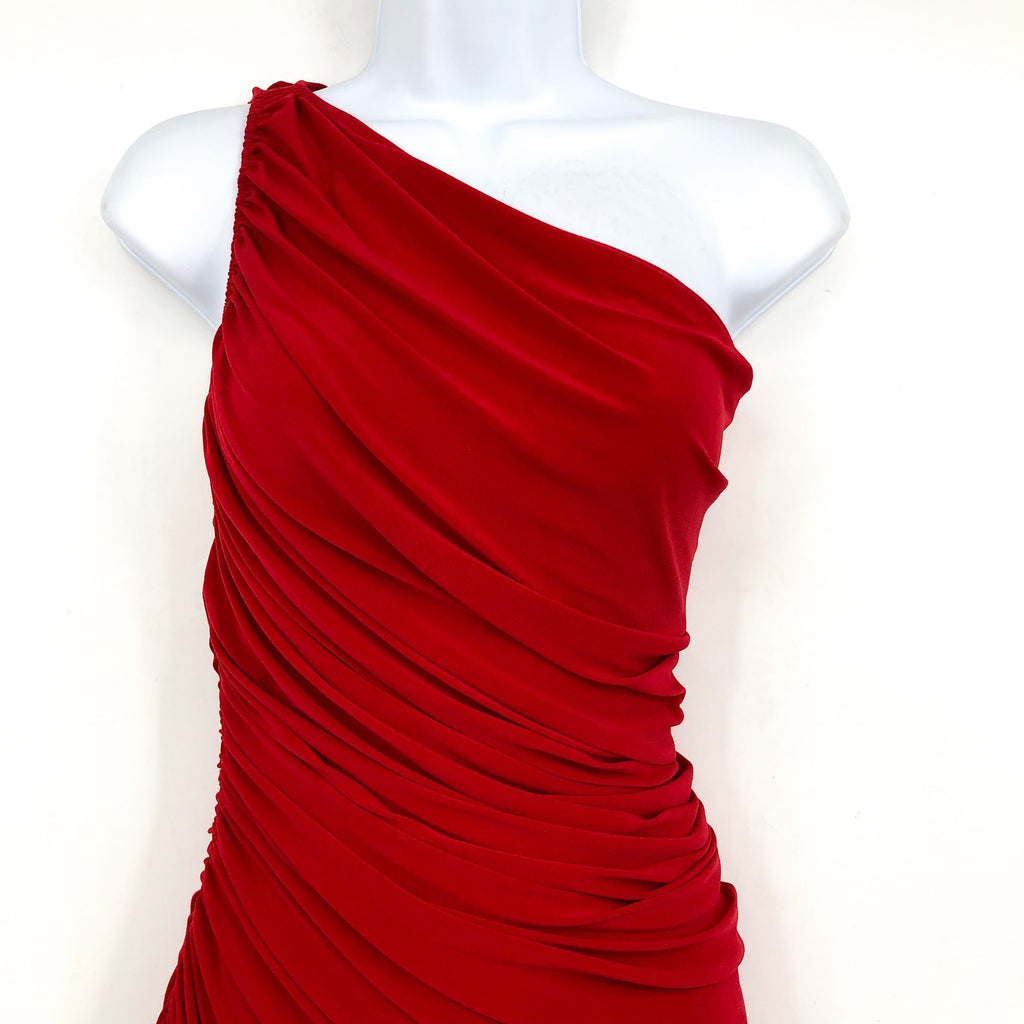 NORMA KAMALI Women's Diana Gown XS Red Jersey One-Shoulder Midi NWOT