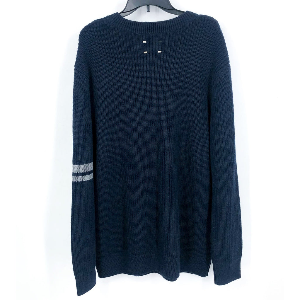 LABEL Men Go-To Sweater Small Navy Blue Light Grey Knit Crewneck Merino Wool NWT