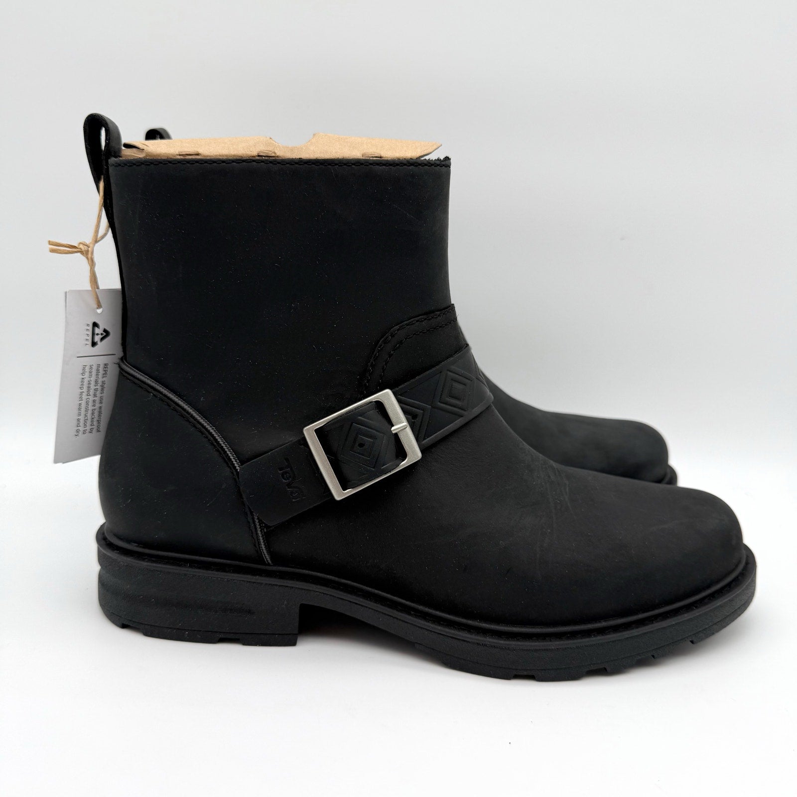 Teva Womens Rowena Buckle Ankle Boot US 8.5 EU 39.5 Black Leather Waterproof NIB