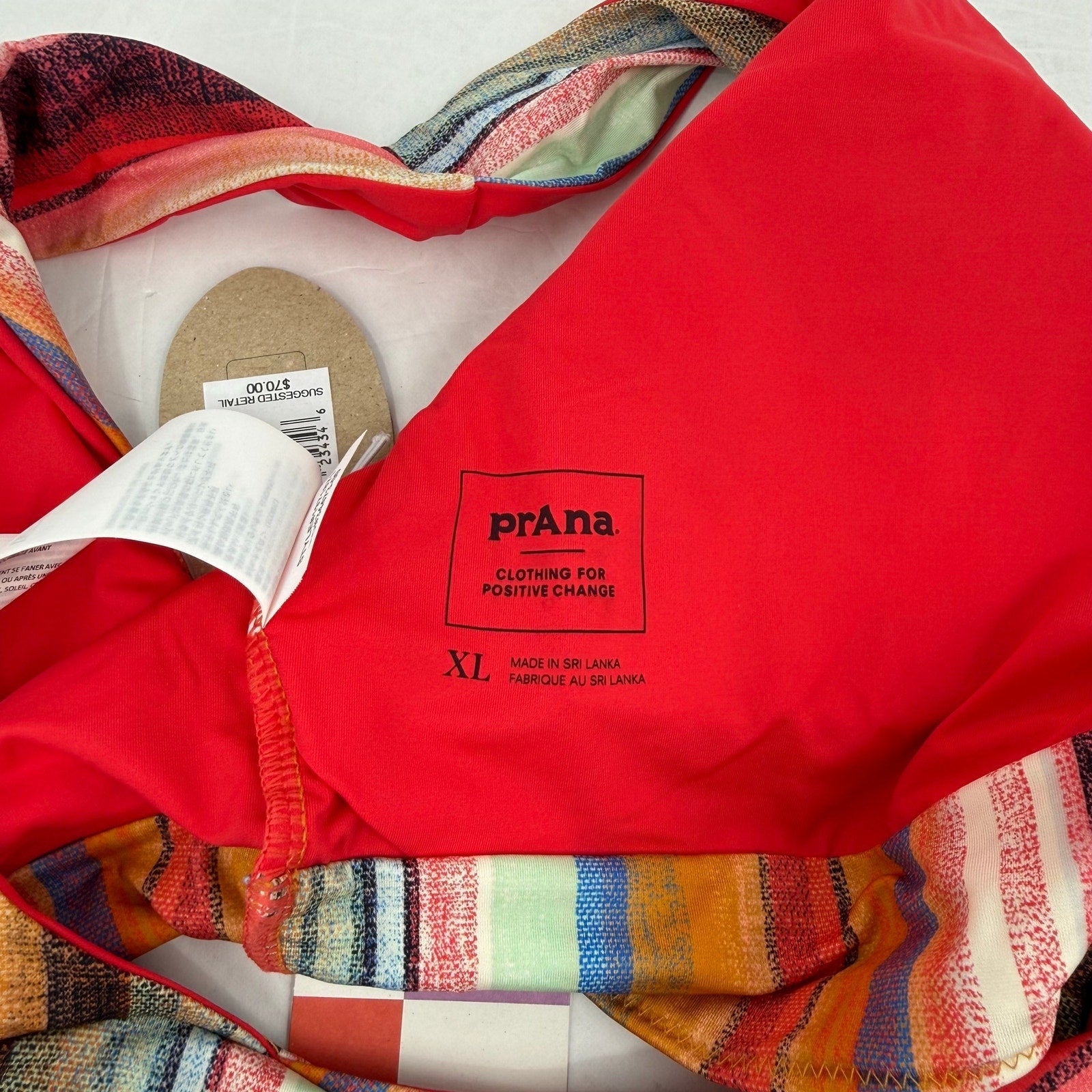 PRANA Women's Under The Palms Bikini Top XL Gold Baja Stripe Twist Front NWT