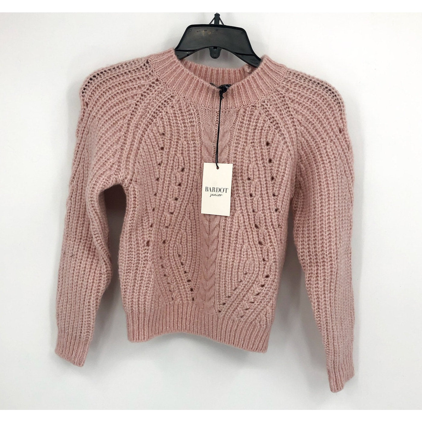 BARDOT JUNIOR Girl's Cozy Cable Knit Crewneck Sweater Size 14 Pink Potpourri NWT