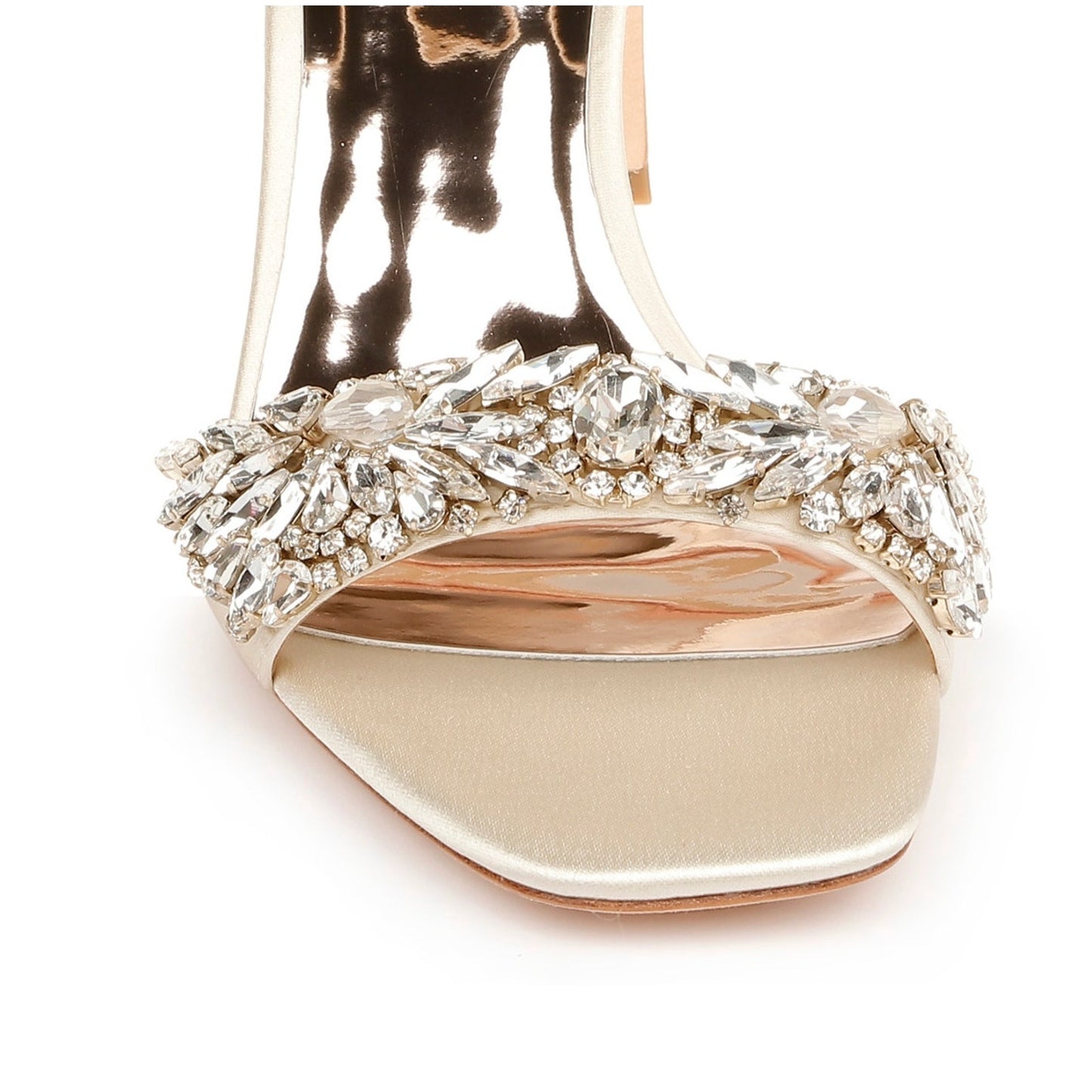 Badgley Mischka Womens Marsha Satin Heels US 9 Ivory Sandals Rhinestone NWOB