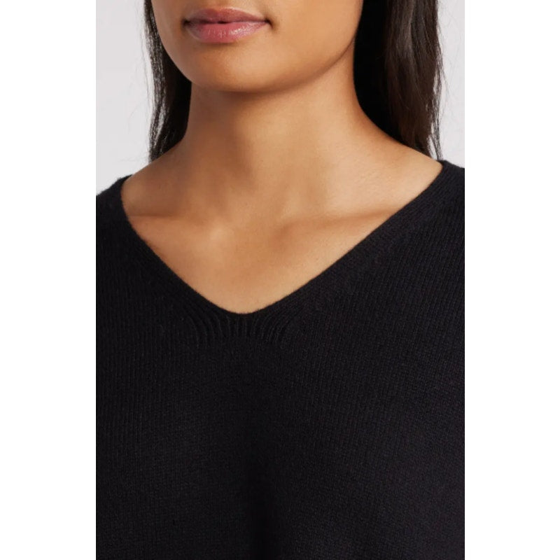EILEEN FISHER Women's V-Neck Sweater Medium Black Cotton Cashmere NWT