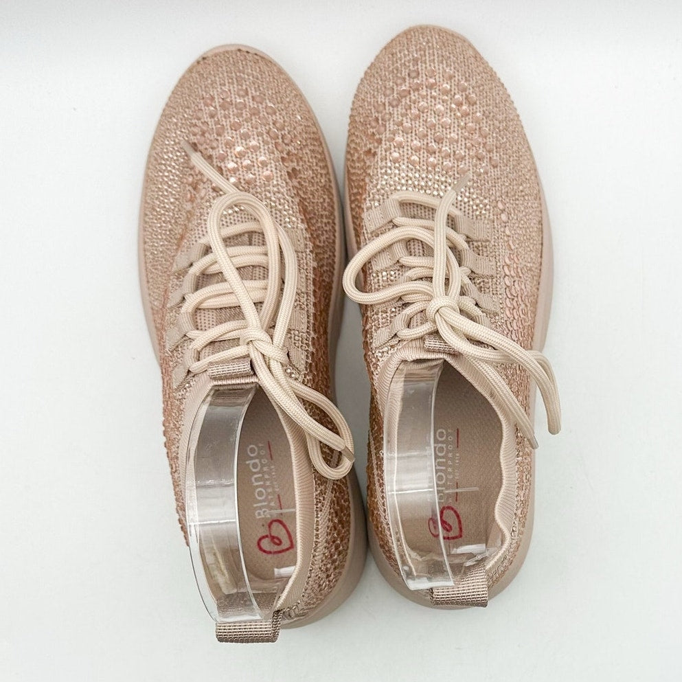 BLONDO Womens Kanon Casual Sneakers Size 6 Blush Pink Rhinestone Waterproof NWOB