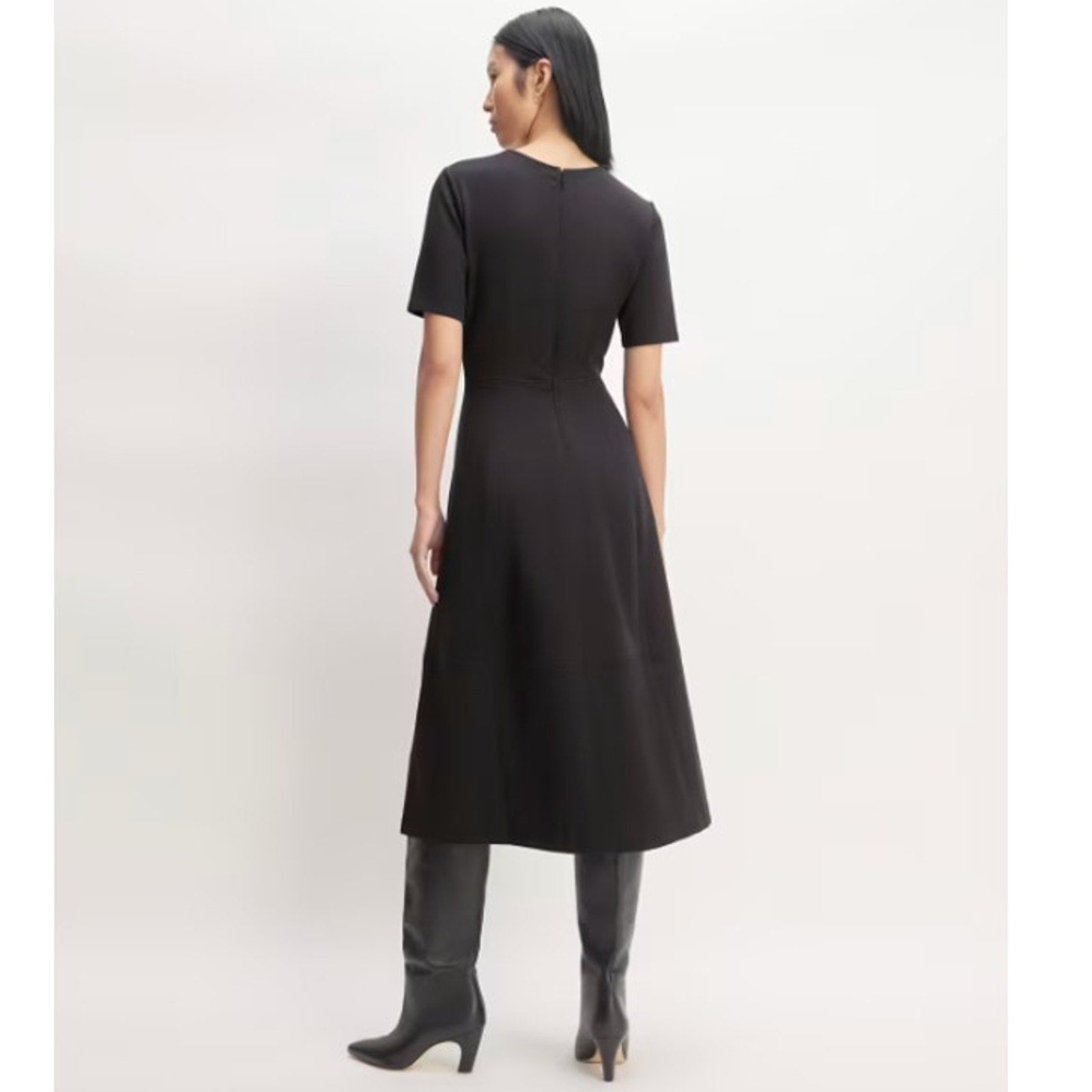 EVERLANE Women's The Dream Short-Sleeve Bell Dress Small Black Midi NWT