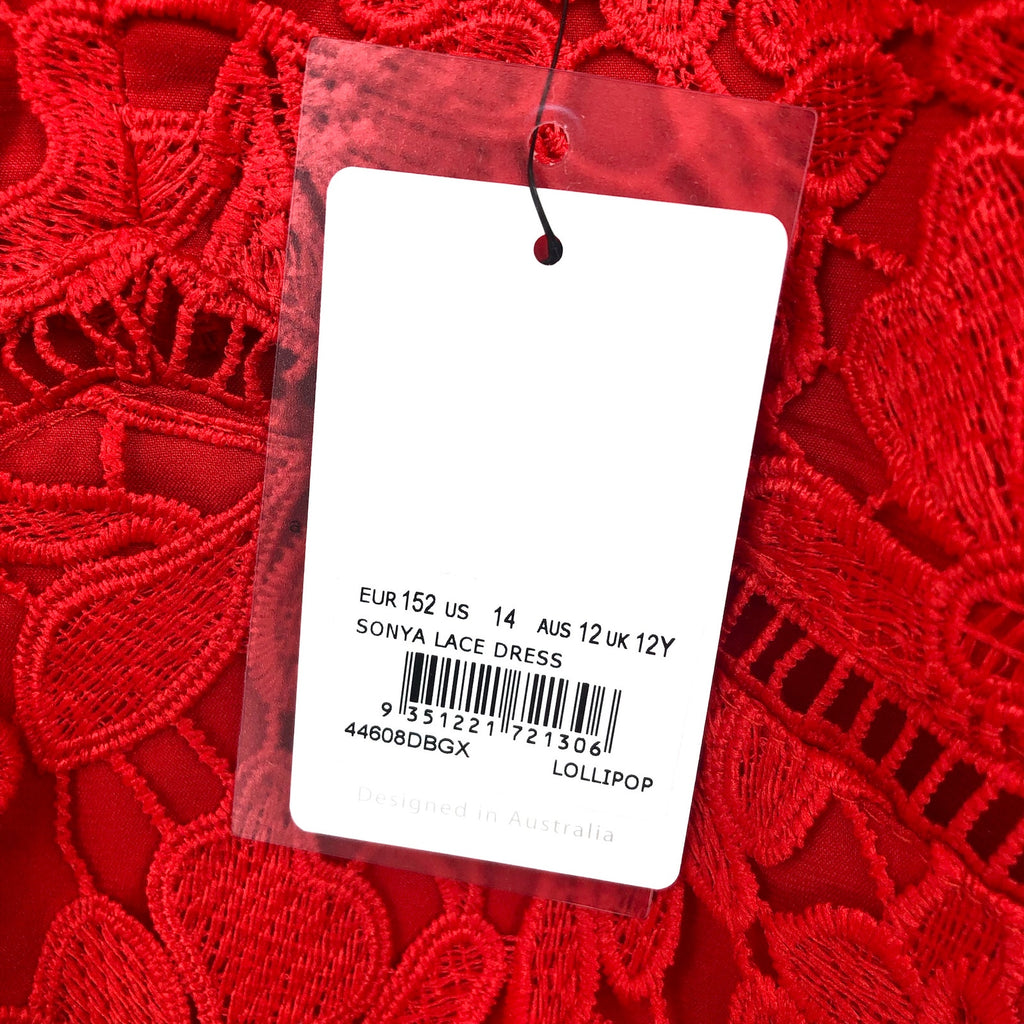 BARDOT JUNIOR Girl's Sonya Lace Slip Dress Size 14 Red Lollipop V Neck NWT
