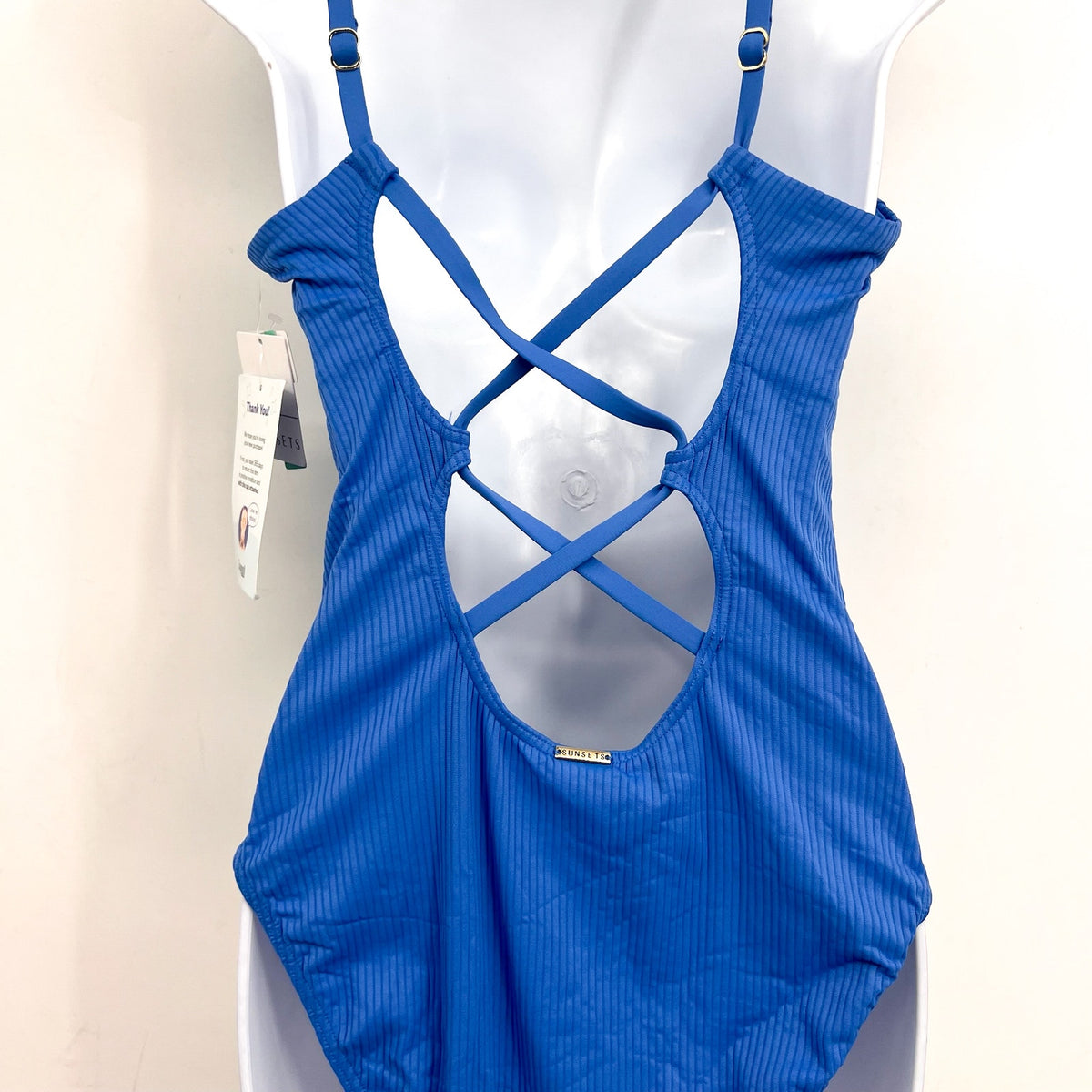 SUNSETS Women's Veronica One Piece Swimsuit Large Harbor Blue Sandbar Rib NWT