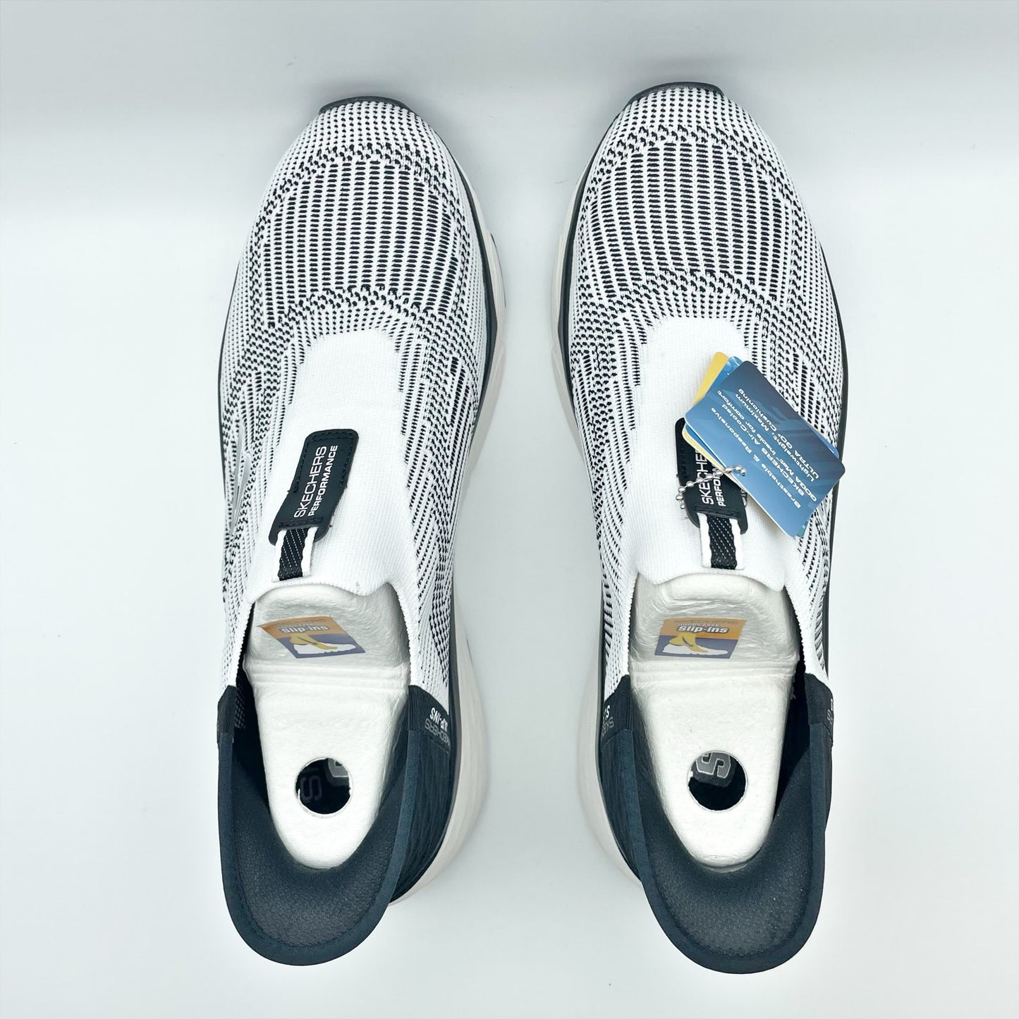 Skechers Men's Max Cushioning Elite Slip On Sneakers Size 9 Black White Knit NIB