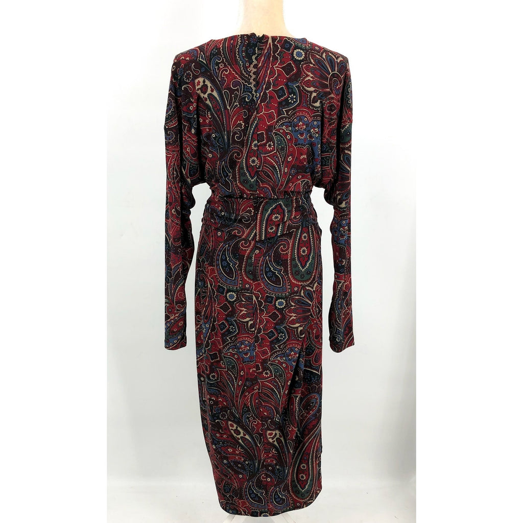 LAUREN RALPH LAUREN Twist-Front Jersey Dress Size 12 Red Checked Paisley NWT