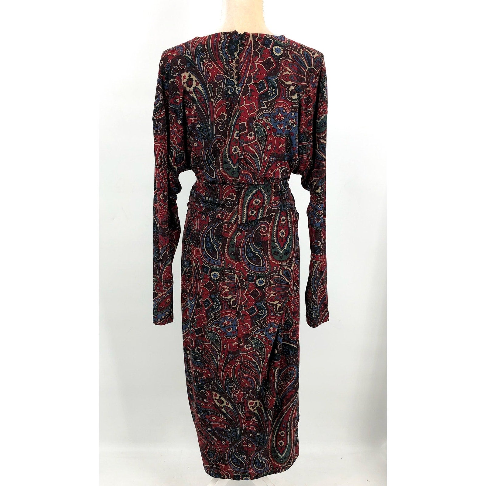 LAUREN RALPH LAUREN Twist-Front Jersey Dress Size 12 Red Checked Paisley NWT