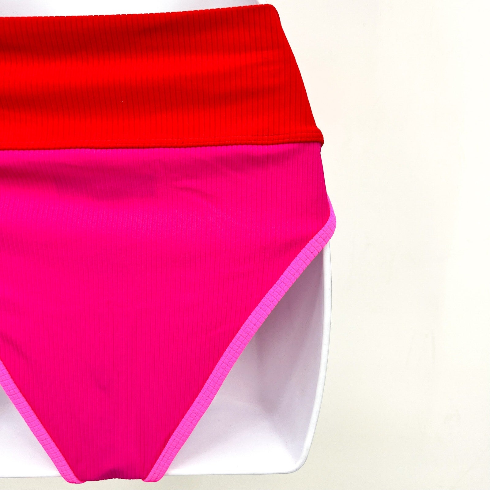 BEACH RIOT Emmy High Waist Bikini Bottom Large Fuchsia Red Neon Pink NWT