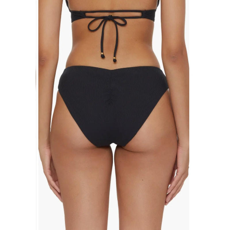 BECCA Women's Modern Edge American Ribbed Ruched Bikini Bottom Small Black NWT