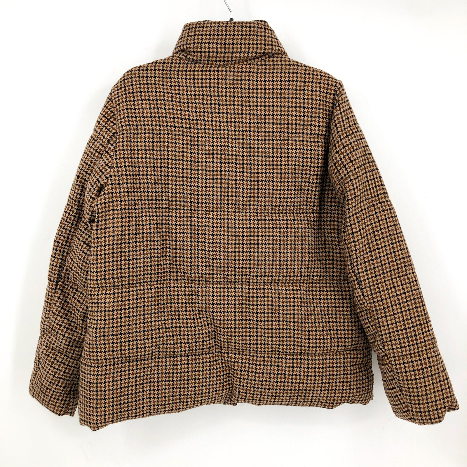 LAUREN RALPH LAUREN Womens Houndstooth Crest-Patch Puffer Coat Large Tan NWOT
