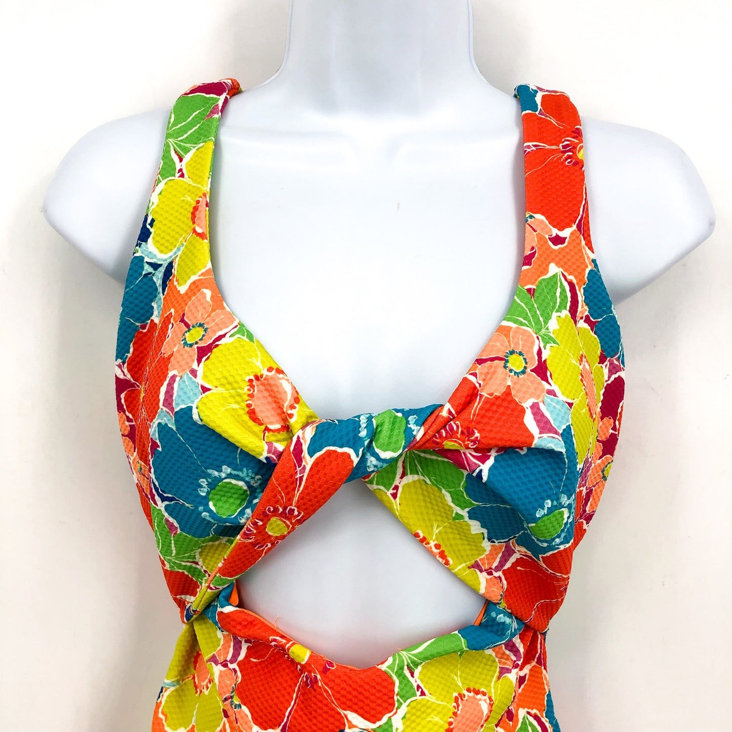 BEACH RIOT Tyler One Piece Swimsuit Large Yellow Neon Blooms Waffle Cut Out NWT