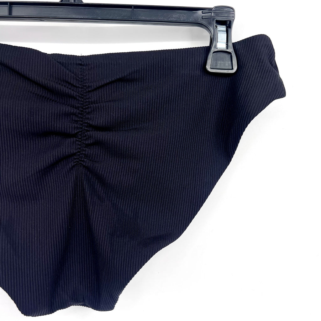 BECCA Women's Modern Edge Shirred American Bikini Bottom Medium Black NWT