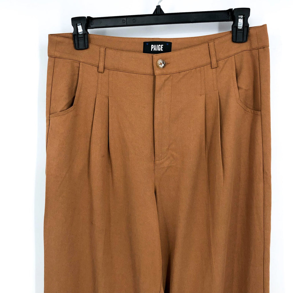 PAIGE Women's Merano Pleated Wide Leg Pants Size 10 Golden Tan Trousers NWOT