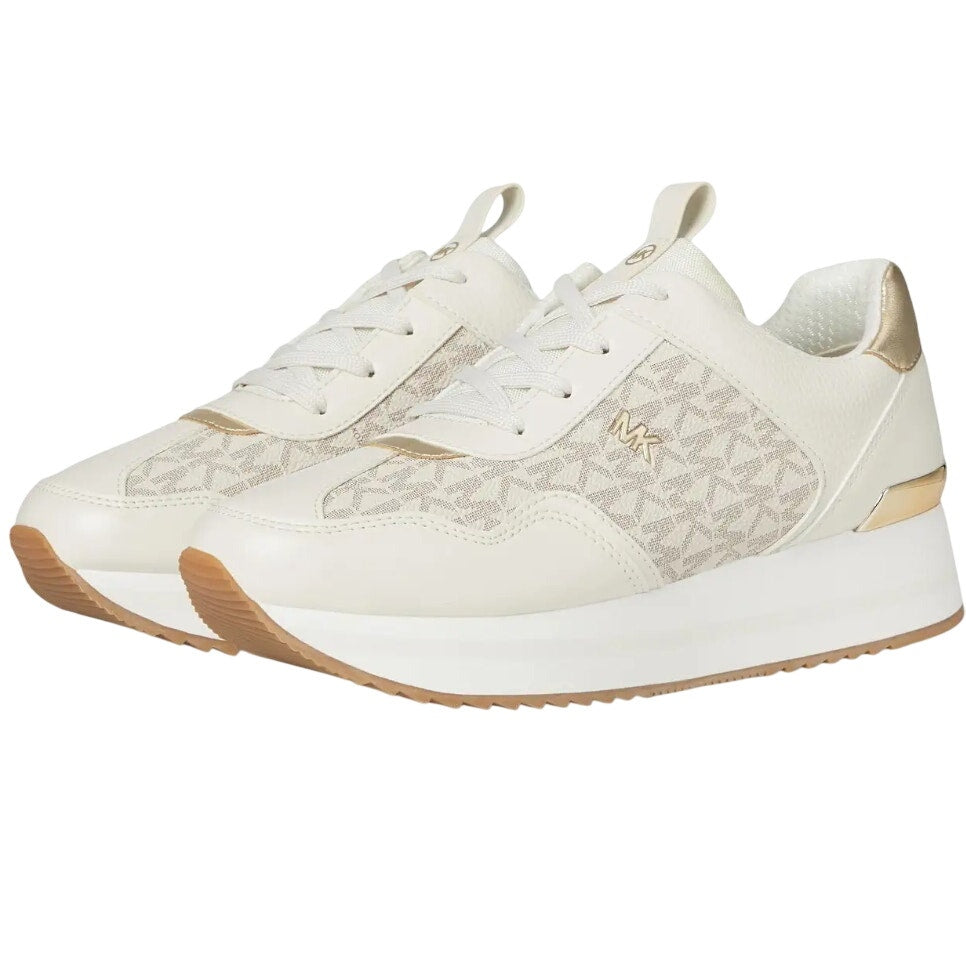 Michael Kors Womens Raina Casual Sneaker US 6 M White Vanilla Gold Trainer NIB