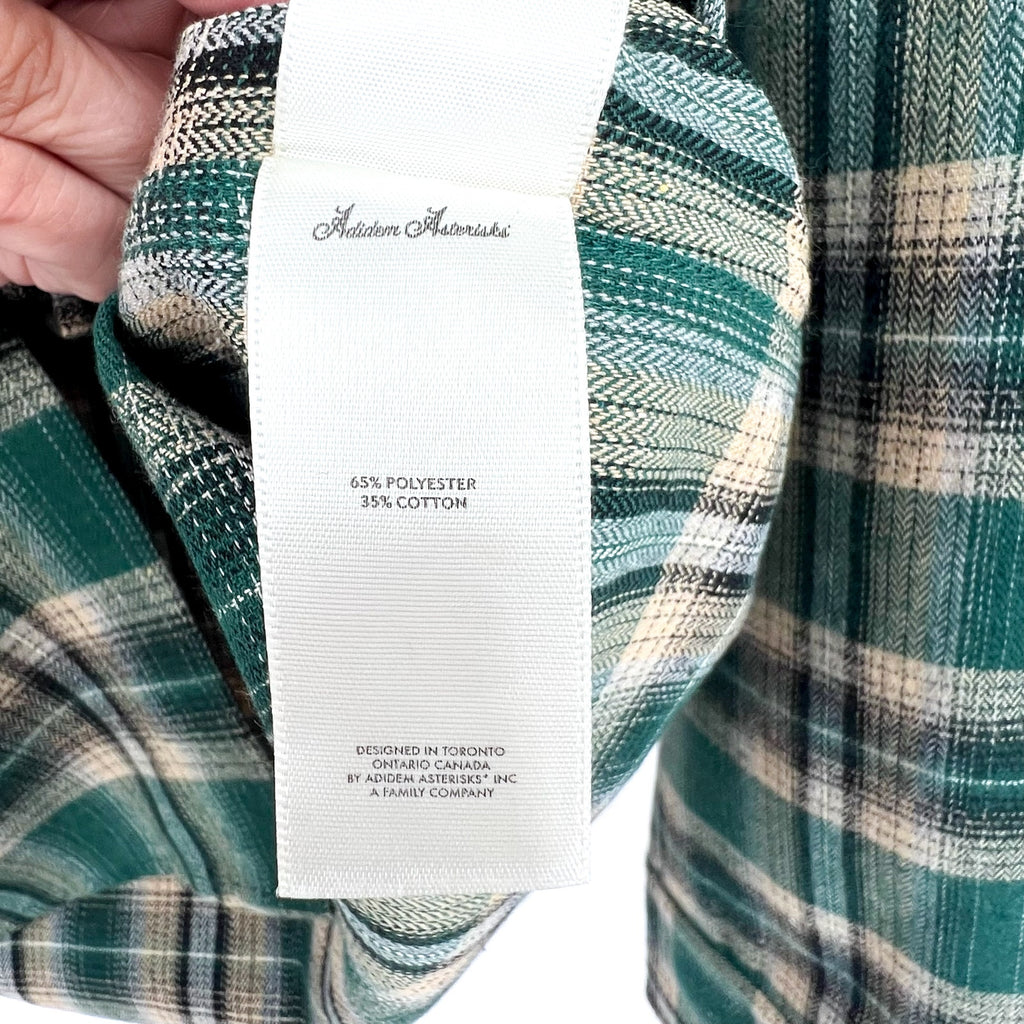 ADIDEM ASTERISKS Men's Button Down Flannel Shirt Small Green Plaid NWOT