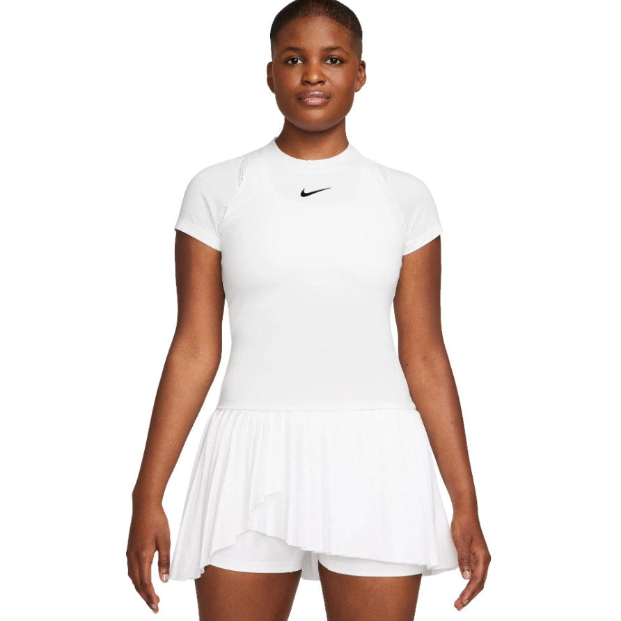 NIKE Womens Court Advantage Tennis T-Shirt Large White Short Sleeve Dri-Fit NWOT