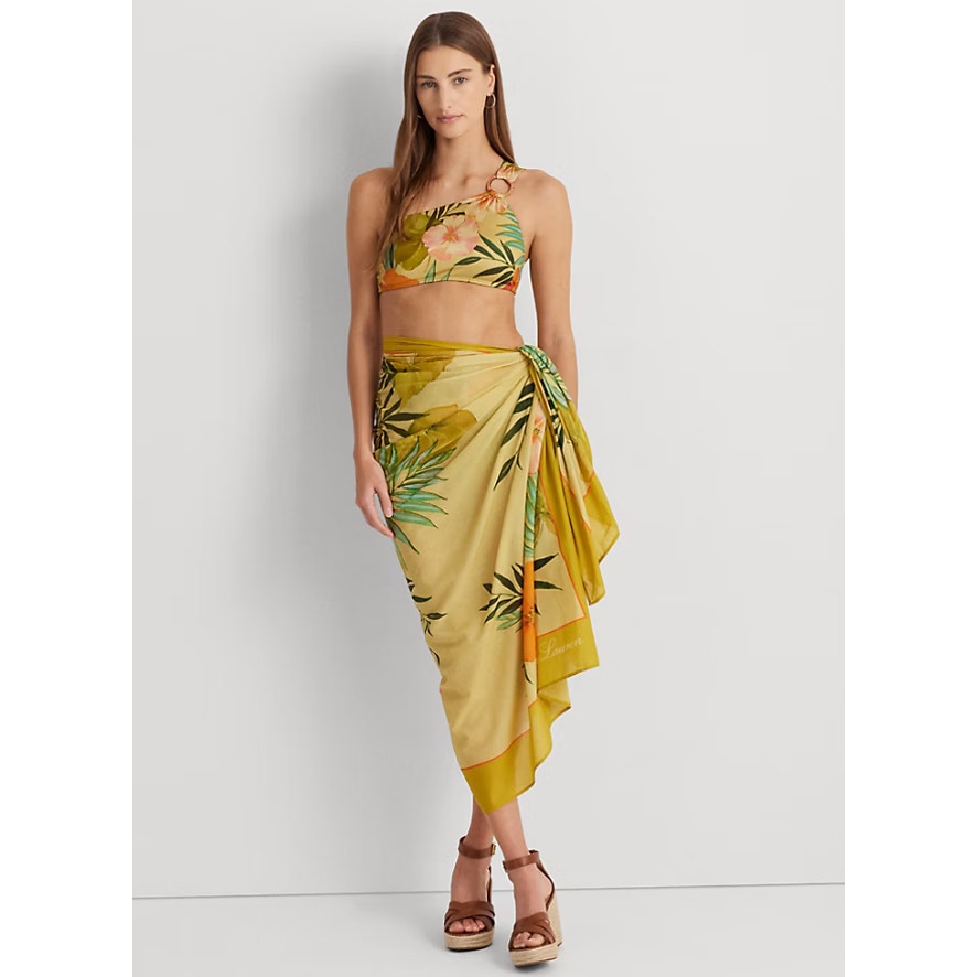 LAUREN RALPH LAUREN Island Tropical Pareo Wrap Skirt Cover Up OS Gold NWT