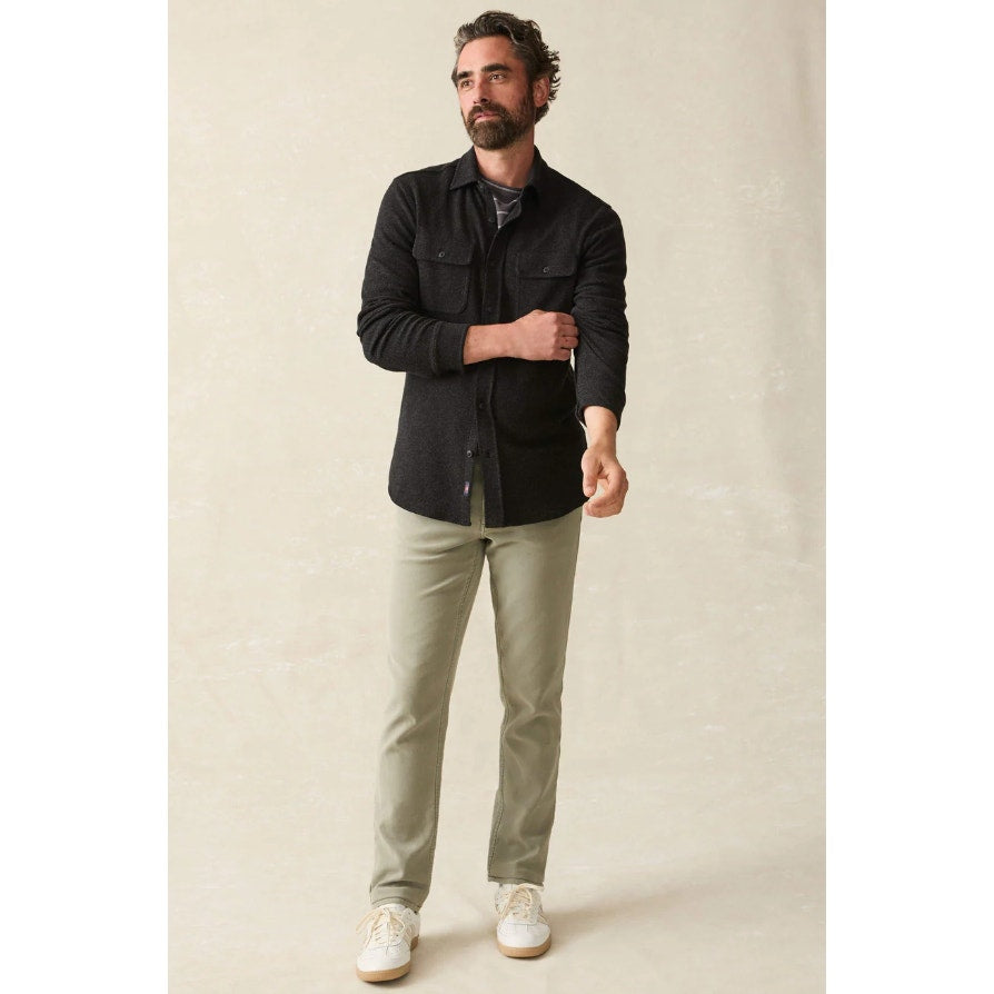 FAHERTY Men's Legend Sweater Shirt Medium Heathered Black Twill Long Sleeve NWT