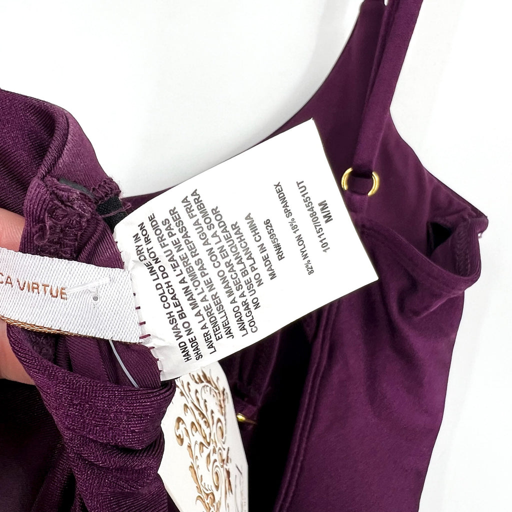 BECCA Women's Color Sheen One Piece Swimsuit Medium Purple Aubergine NWT