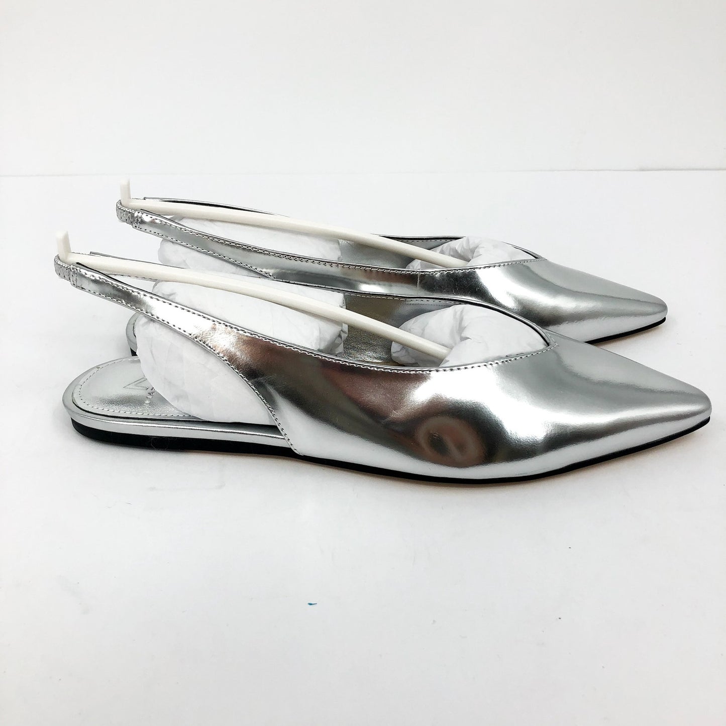 Marc Fisher Womens Graceful Slingback Flats US 7 M Silver Metallic Leather NWOB