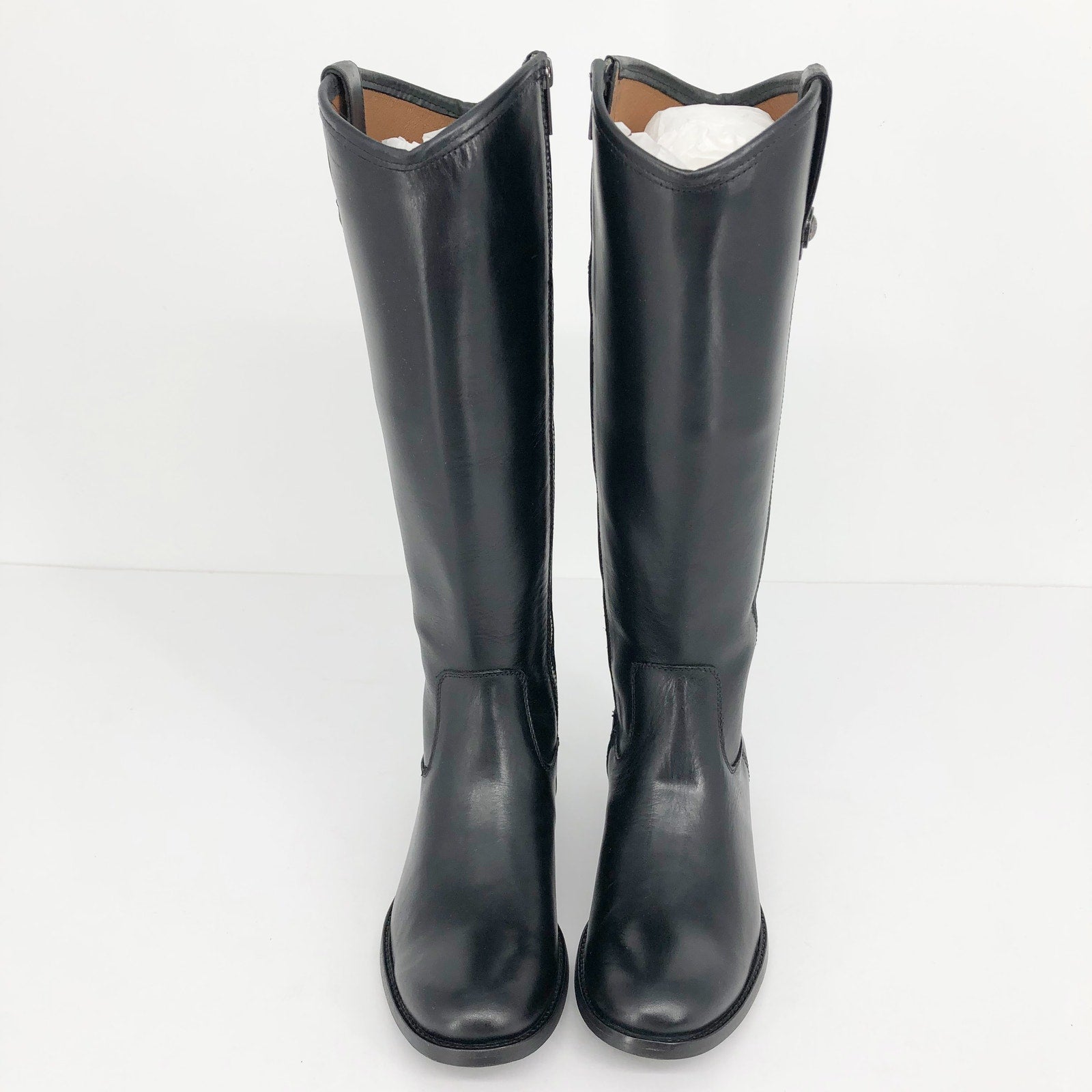 FRYE Womens Melissa Riding Boots US 6 Black Leather Button Inside Zip Tall NIB