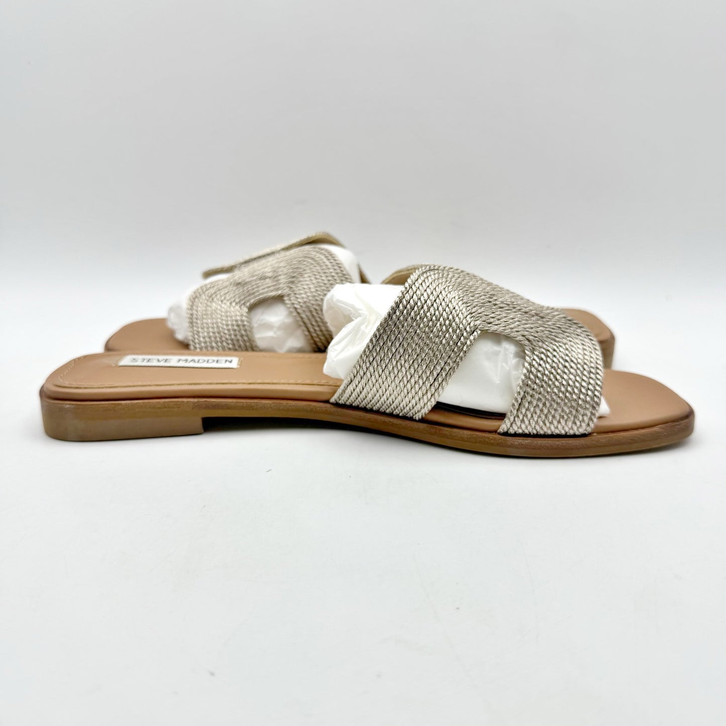 Steve Madden Womens Hadyn Braided Slide Sandals US 9.5 M Tan Metallic NIB