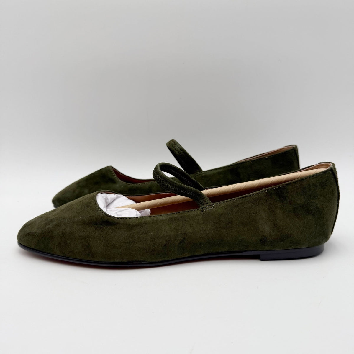 Madewell Womens Greta Elastic Mary Jane Flats Size 7.5 M Loden Green Suede NIB