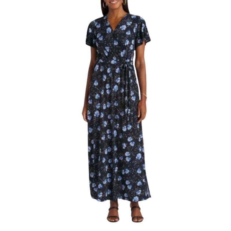 KAILEIGH Aurelle Maxi Dress Small Navy Blue Floral Side Slit STITCH FIX NWOT