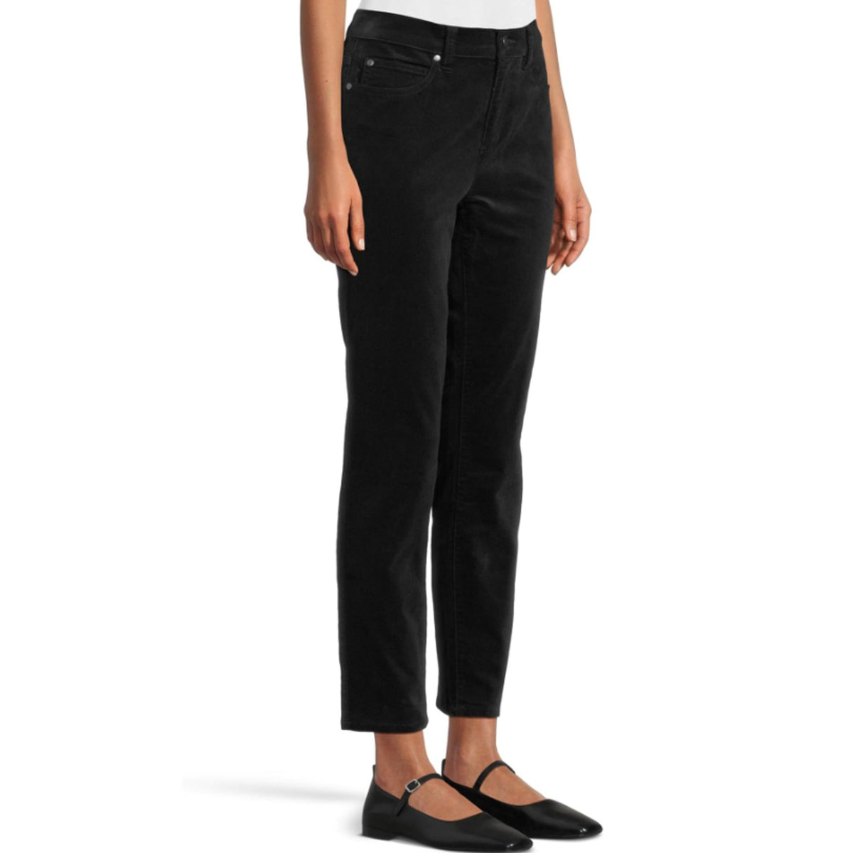 Eileen Fisher Women's Slim Ankle Jeans Medium Black Velveteen High Waisted NWT
