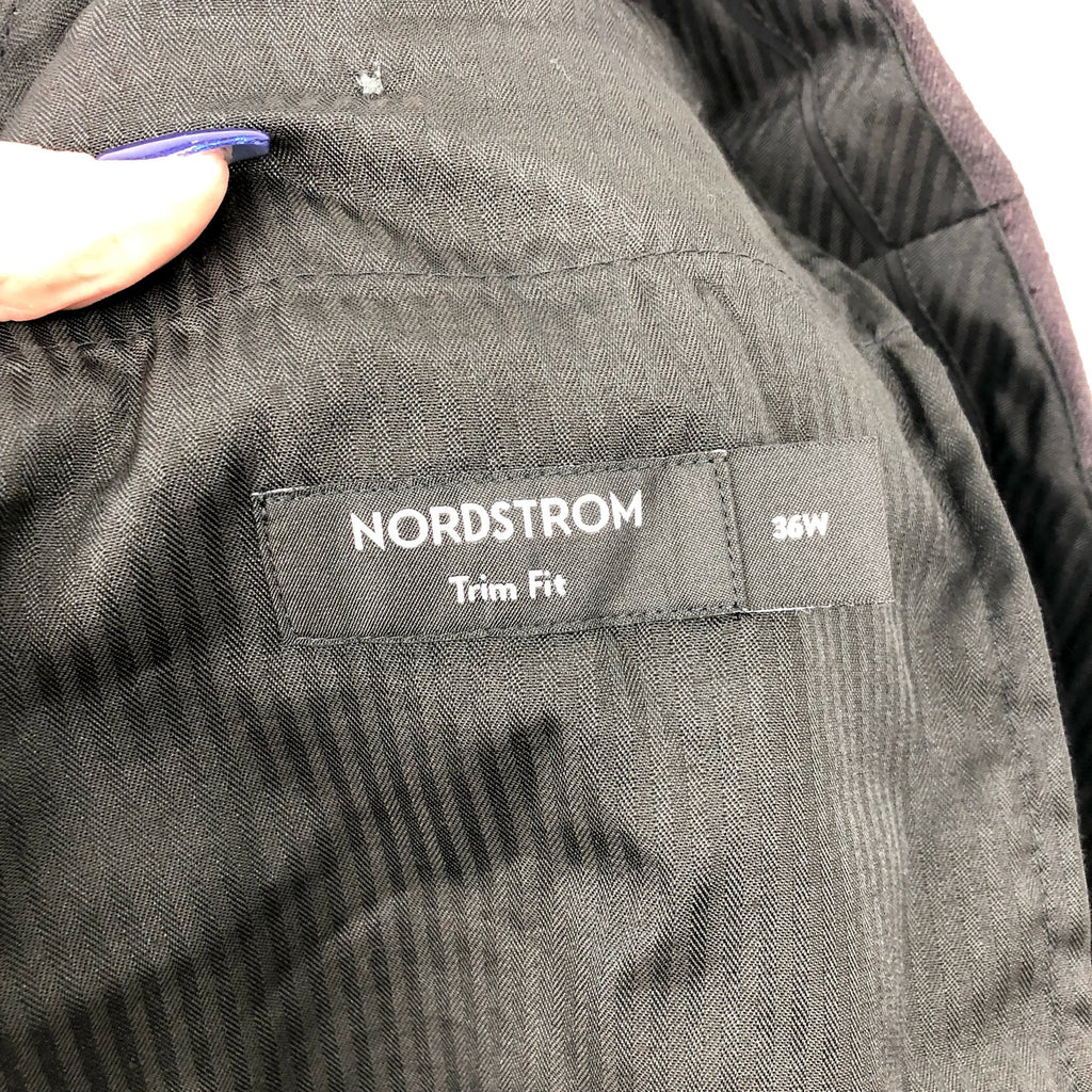 NORDSTROM Men's Trim Fit Trousers Pants 36R Dark Grey Flat Front Stretch NWT