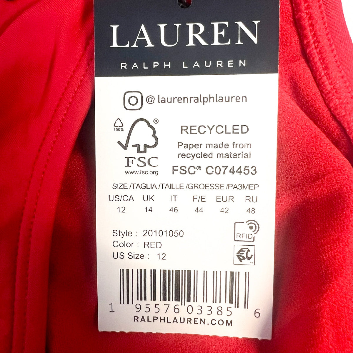 RALPH LAUREN Beach Club Hipster Bikini Swim Bottoms Size 12 Red NWT