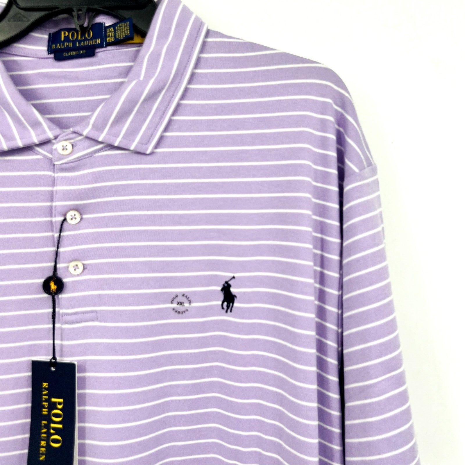 POLO RALPH LAUREN Classic-Fit Polo Shirt XXL Purple White Stripe Soft Cotton NWT