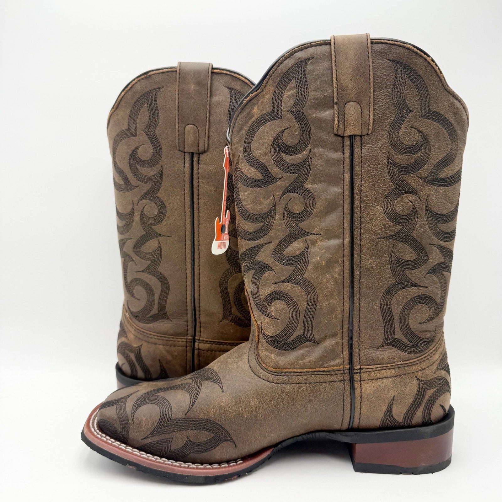 Laredo Women Sariah Cowboy Boot US 8 Wide Brown Leather Embroidered Mid Calf NIB