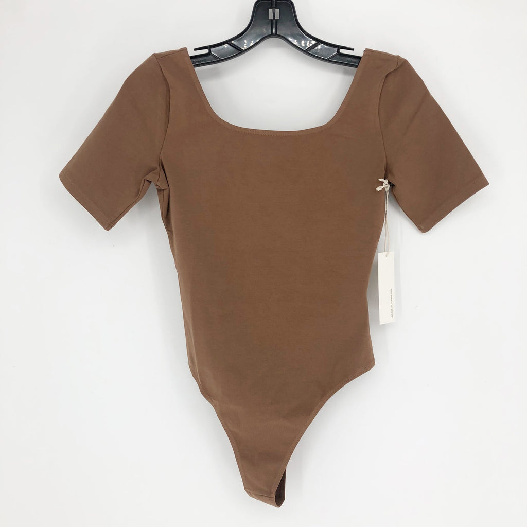 LACAUSA ANTHROPOLOGIE Womens Dawn Bodysuit Large Mocha Brown Short Sleeve NWT