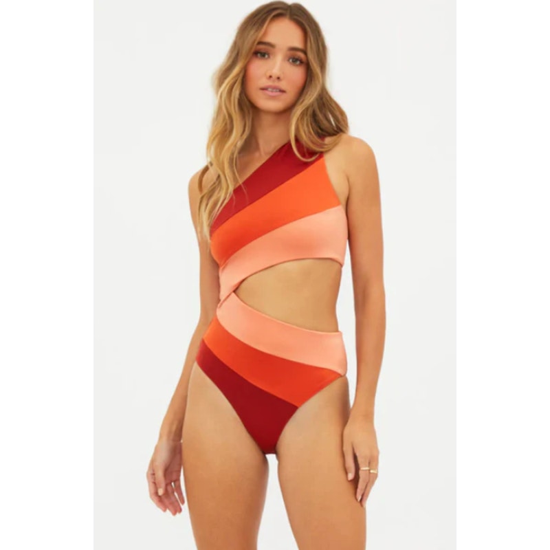BEACH RRIOT Joyce One Piece Swimsuit Medium Orange Desert Clay Colorblock