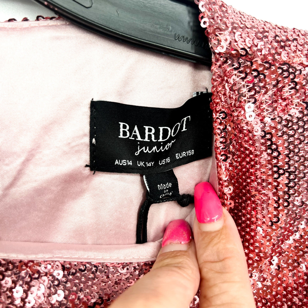 BARDOT JUNIOR Girl's Peta Sequin Dress Size 16 XL Pink Short Sleeve Party NWT
