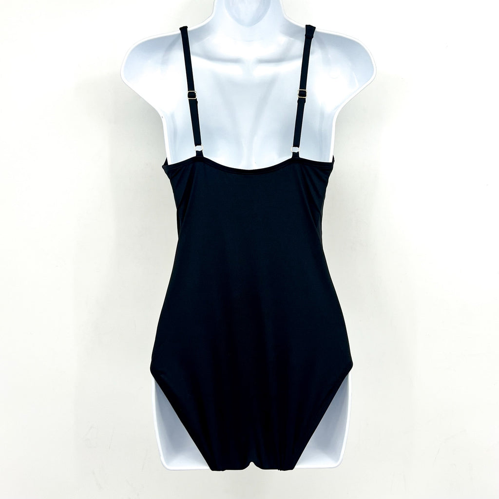 TOMMY BAHAMA Pearl Tie-Front One-Piece Swimsuit Size 6 Black V Neck NWOT